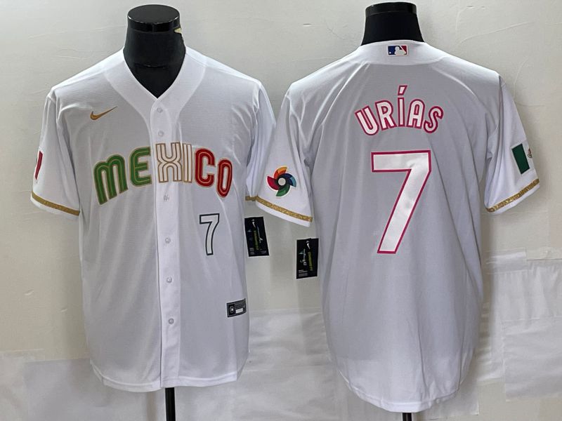 Men 2023 World Cub Mexico 7 Urias White Nike MLB Jersey style 8